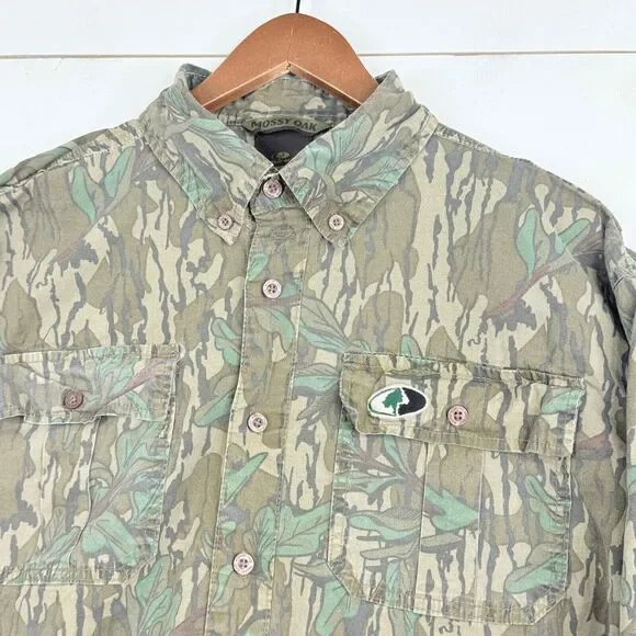 Vintage Mossy Oak Camo Button Up Shirt Mens Medium Vented Hunting Cotton - Picture 3 of 11